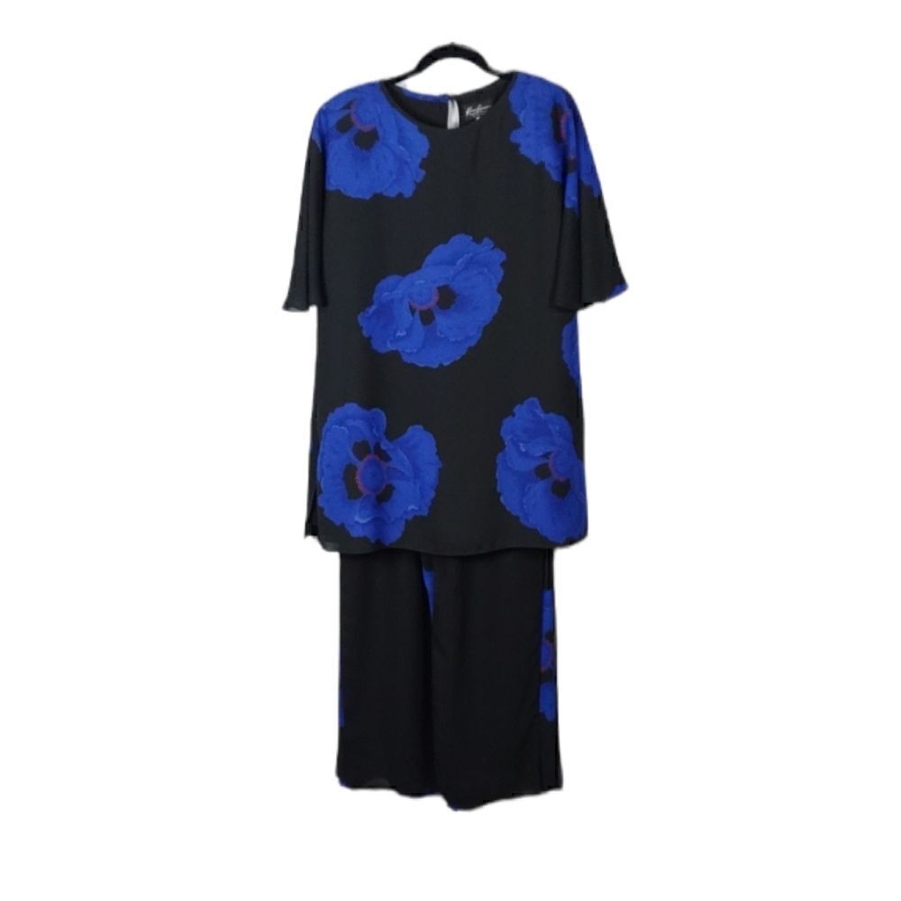 Karen Lawrence Floral Chiffon Palazzo Pantsuit 2 piece